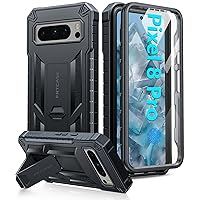 FNTCASE for Google Pixel 8-Pro Case: Shockproof Military Grade Protection Phone Cover with Built-in Kickstand | Drop Proof Hybrid Matte Textured Protective Cell Shell - Black 6.7 Inch