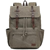 Canvas Vintage Backpack,Mens Travel Rucksack,Casual Daypack Bookbag for Laptop Work Travel Hiking(Army Green)