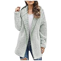 2023 Winter Womens Full Zip Up Sherpa Hoodie Fuzzy Fleece Jacket Oversized Fluffy Coat with Pockets