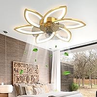 Gold Low Profile Ceiling Fan with Lights, 30.7 ” Flush Mount Ceiling Fan with Remote Control, Dimmable Ceiling Fans 3 Color 6 Speed for Bedroom Living Dining Room Kitchen