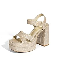 DREAM PAIRS Women's Platform Chunky Heels Square Open Toe Ankle Strap High Heeled Sandals Y2K Shoes for Party Brunch