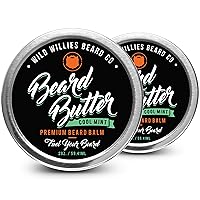 Wild Willies Premium Beard Balm Leave-In Conditioner, 2-Pack - Natural, Organic Ingredients Promote Fast Beard Growth, Removes Itch & Dandruff - Beard Butter Restores Moisture - Cool Mint Scent