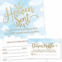 25 Blue Boy Heaven Sent Clouds Baby Shower Invitations, 25 Baby Shower Diaper Raffle Tickets For Baby Shower, Celestial Angel Fill or Write in Card, Diaper Raffle Cards, Baby Shower Invitation Inserts