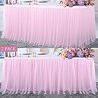 2 Pack 6ft Pink Tulle Table Skirts for Rectangle Tables or Round Tables Pink Tutu Tablecloth Cover for Princess Baby Shower Girls Birthday Party Wedding Cake Dessert Table Decorations