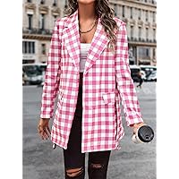 VUBLY Women's Coats Women's Winter Coats Gingham Lapel Collar Belted Overcoat Warmth Special Autumn and Winter Fashion Novel (Color : Multicolor, Size : Large)