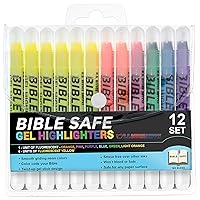 U.S. Office Supply Bible Safe Gel Highlighters, Pack of 12 - Set with 6 Bright Neon Yellow Highlight Colors Plus 6 Colors, Orange, Pink, Purple, Green, Blue - Won't Bleed, Fade or Smear - Study Guide