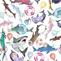 Jillson Roberts 6 Roll-Count Recycled Birthday Gift Wrap, Shark Party