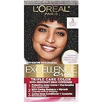 L'Oreal Paris Excellence Creme Permanent Triple Care Hair Color, 3 Natural Black, Gray Coverage For Up to 8 Weeks, All Hair Types, Pack of 1