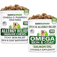 Allergy Relief + Omega 3 for Dogs - Oil Treats for Dog Shedding, Skin Allergy, Itch Relief, Dry Skin & Hot Spots Treatment, Joint Health - Skin and Coat Supplement - EPA & DHA Fatty Acids