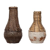 Creative Co-Op Hand-Woven Rattan & Clay, Distressed Finish, 2 Colors (Each One Will Vary) Vases, Multi