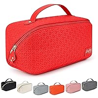 Large Capacity Travel Cosmetic Bag with handle and divider - Waterproof Travel Makeup Bag Organizer - Cosmetic Travel Make Up Bag for Women - Cute Makeup Bag for Women - (Red)