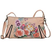 Anna by Anuschka Women's Genuine Leather Wide Cross Body Satchel - Hand Painted Original Artwork - Zip-Top Organizer