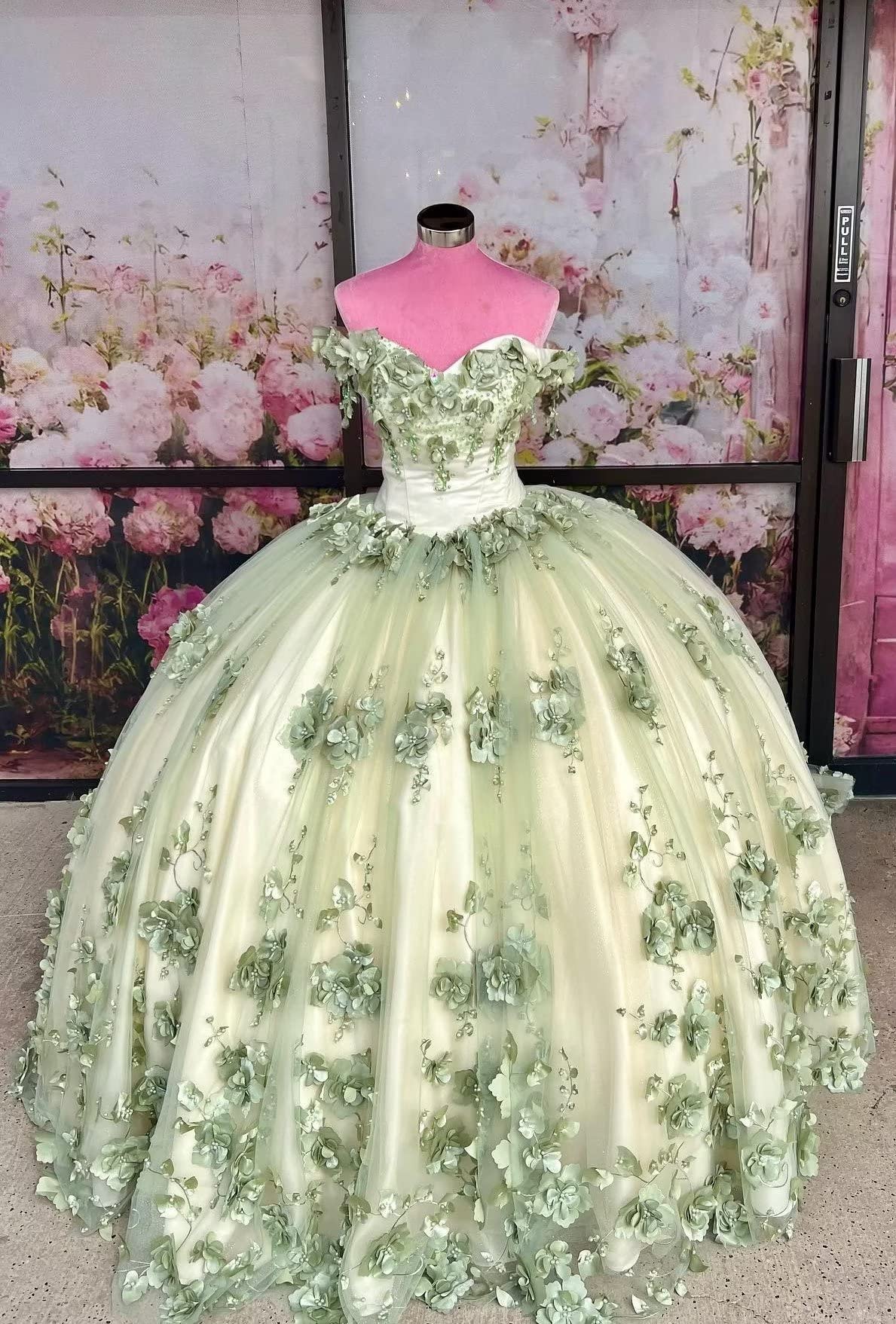 Modern 3D Floral Flowers Quinceanera Dresses Ball Gown Charro Style Mexican Homecoming Sweet 15 Dress