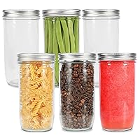 Mason Jars Wide Mouth 24oz, 6 pack Glass Pickle Canning Jars Food Storage With Airtight Mason Jar lids and Bands for Canning, Preserving, Fermenting, Pickling, DIY Projects