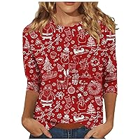 3/4 Sleeve Shirts for Women Crew Neck Floral Blouse Womens Tops Dressy Casual T-Shirt Painting Graphic Tees