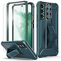 ORETECH Kickstand for Samsung Galaxy S22 Case, with[2 x Tempered Glass Screen Protector][Camera Lens Protector] 360° Full Body Shockproof Protective Silicone Bumpe Galaxy S22 Case -6.1