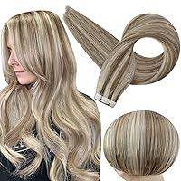 Full Shine Tape in Blonde Hair Extensions Tape in Extensions Human Hair Color 8 Ash Brown Highlighted 60 Platinum Blonde Hair Extensions Tape in Real Hair 50 Gram Straight Remy Hair for Women 20 Inch