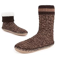Mens Slipper Socks Fleece Lined Non-slip Soles, Winter Soft Thick Cozy Home Boots, Warm Fuzzy House Shoes Indoor