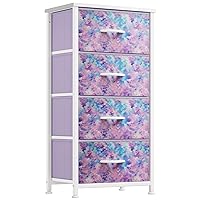 YITAHOME Dresser with 4 Drawers - Storage Tower Unit, Fabric Dresser for Bedroom, Living Room, Closets - Sturdy Steel Frame, Wooden Top & Easy Pull Fabric Bins, Tie-dye Purple