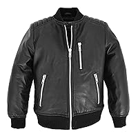 Boys Real Leather Bomber Kids Jacket Varsity Style Childrens 2-12 Years Old CH23 Black