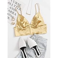 Women's Shirts Women's Tops Shirts for Women Shirred Back Satin Bralette Top (Color : Gold, Size : Medium)