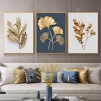 Abstract Golden Leaf Canvas Poster Painting Modern Wall Art Print Decorative Picture Nordic Style Living Room Home Decoration 50*70CMX3 Frameless