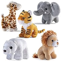 Safari Friends Stuffed Animal Gift Set - 5 Small Plush Stuffed Animals (Giraffe, Tiger, Lion, Polar Bear, Elephant) Zoo Animals - Machine Washable Stuffed Animals for Boys & Girls Ages 3-5+