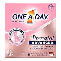 ONE A DAY Women’s Prenatal Advanced Complete Multivitamin with Brain Support* with Choline, Folic Acid, Omega-3 DHA & Iron for Pre, During & Post Pregnancy, 60+60 Ct (120 Total) (Packaging May Vary)