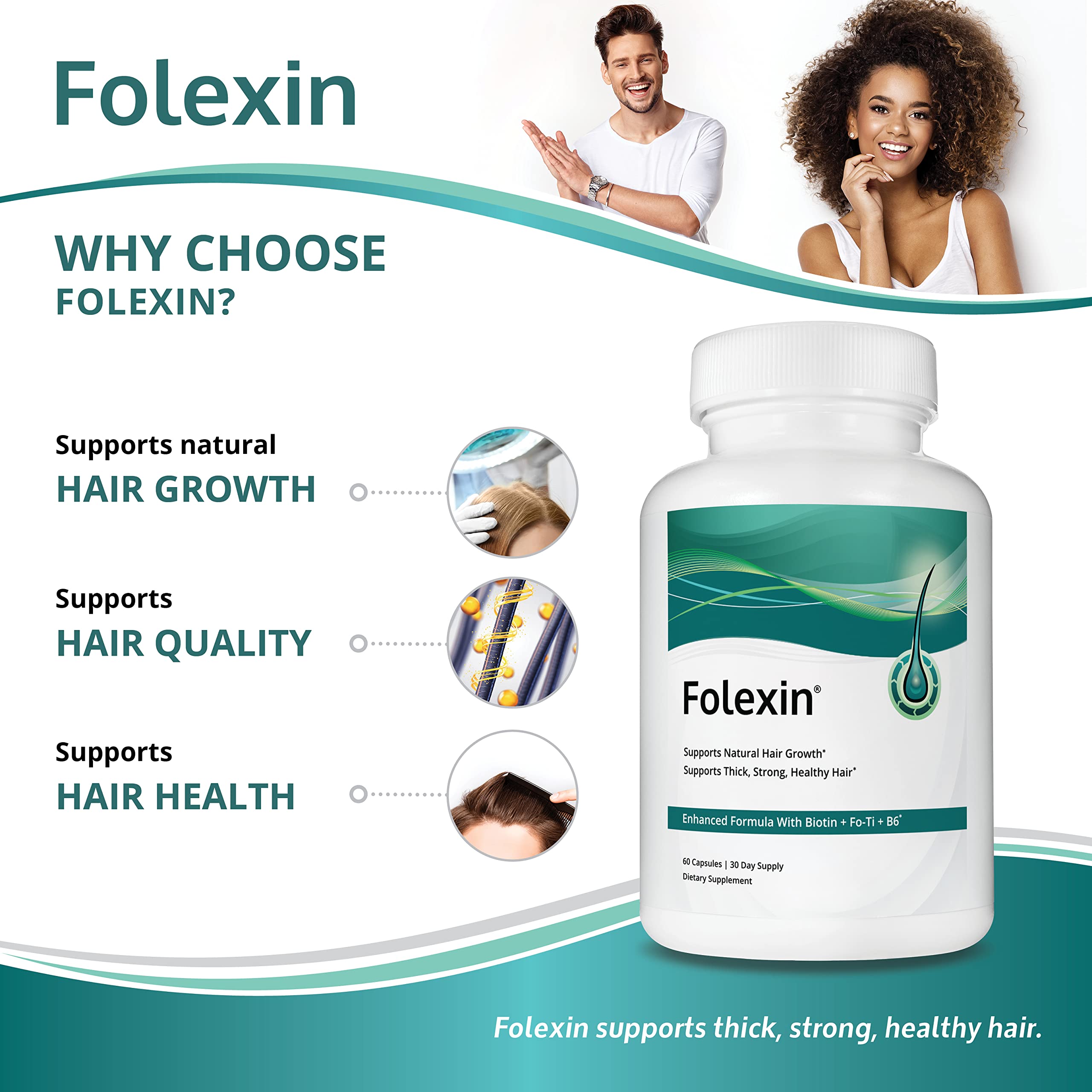 Mua Folexin Hair Growth Support Supplement for Women & Men with Biotin,  Vitamin B6 & Other Hair Vitamins for Thicker Hair Growth & Hair Health  Support. 60 Capsules trên Amazon Mỹ chính
