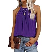 WIHOLL Summer Halter Neck Tank Tops for Women Pleated Loose Fit Sleeveless Tops Flowy
