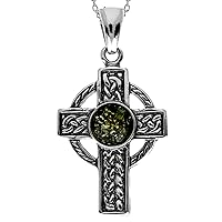 925 Sterling Silver & Genuine Baltic Amber Celtic Cross Pendant - 1640
