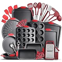Eatex Baking Pans Set - 39PC Baking Set with Silicone Handles, Durable Steel Baking Sheets for Oven, BPA Free Bakeware Sets, Oven Safe Cookie Sheets for Baking Nonstick Set with Utensils - Black