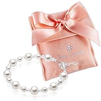 Sterling Silver Charm Bracelets for Girls -Girls Jewelry with High end European White Simulated Pearls and European Crystals – Birthday gifts, Pearl Bracelet for girls