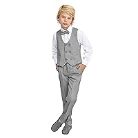 Lilax Boys Suits, V-Neck Vest, White Dress Shirt, Dress Pants and Bowtie 4 Piece Formal Suit Set