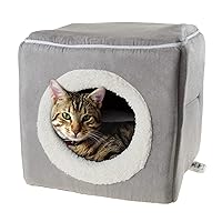 Cat House - Indoor Bed with Removable Foam Cushion - Cat Cave for Puppies, Rabbits, Guinea Pigs, Hedgehogs, and Other Small Animals by PETMAKER (Gray)