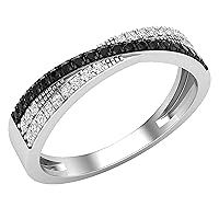 Dazzlingrock Collection 0.25 Carat (ctw) Round Black & White Diamond Ladies Crossover Wedding Band 1/4 CT, Available in Metal 10K/14K/18K Gold & 925 Sterling Silver