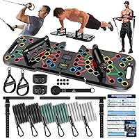 Push Up Board, Portable Home Gym Exercise Equipment, Pilates Bar & 20 Fitness Accessories with Resistance Bands for Full Body Workout - Black