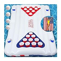 Pool Floats Floating Beer Pong Table & Extra Large USA Flag Pool Float, Double Sided Fits 2 Adult, Summer Pool Party Decorations for 4th of July Party, for Adults, Fun Pool Accessory