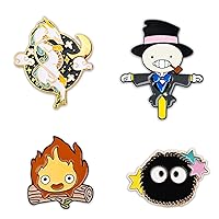 Calcifer Anime Enamel Pin (4 Pcs) Cute Lapel Pin Office Supplies Cartoon Anime Enamel Badge Gift for Bag Backpacks for Teens