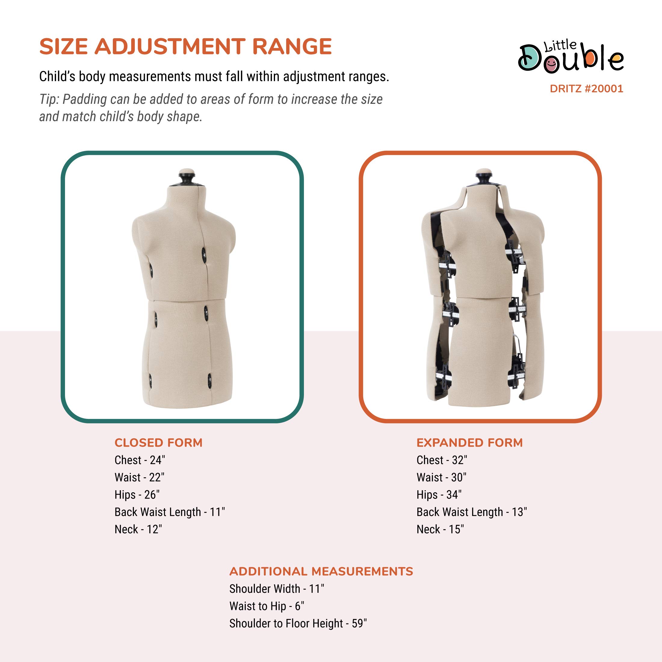 Dritz Little Double Adjustable Dress Form, Child, Beige - 20001