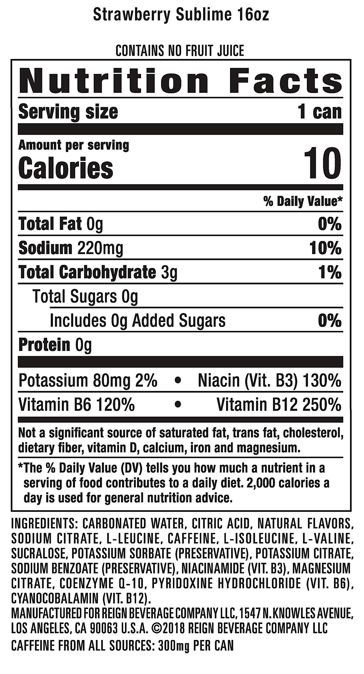 Reign Total Body Fuel, Strawberry Sublime, Fitness & Performance Drink, 16 Oz (Pack of 12)