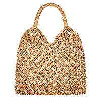 Travel Beach Fishing Net Handbag Woven Shoulder Bag Cotton Rope Macrame Bag Mesh Beach Bag Crochet Knit Purse for Women