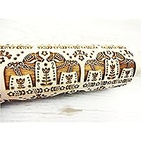 Embossing Rolling Pin FOLKSY HORSES. Wooden Embossing Rolling Pin with Horses Pattern for Embossed Cookies by Algis Crafts