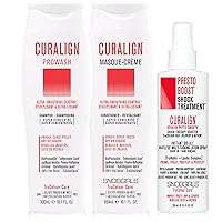 SNOBGIRLS TRIO CURALIGN Smoothing Bundle of 1 Curly hair Shampoo 10oz. 1 Curly hair Conditioner 10oz & 1 PRESTOBOOST SHOCK TREATMENTS 8oz (3 items) Ultra-Smoothing Control, Shine and Long Lasting Smoothness. Anti frizz hair products. Salon Hair Care