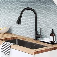Commercial Kitchen Sink Faucet With Pull Down Sprayer High Arc Fit for One & 3 Hole w/ Deck Plate Single Handle Industrial Style Matte Black