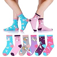 Girls Socks Unicorn Gifts Kids Crew Funny Cotton Cute Animal Novelty Cartoon Pattern Fashion Crazy Socks 6 Pairs