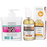 Advanced Clinicals Bulgarian Rose Anti Aging Cream + Vitamin C Brightening Body Oil Set