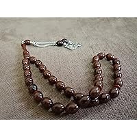 Tasbih İslamic Beads 33 Fire Amber Brown Color Silver Amber Rosary
