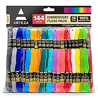 Arteza Embroidery Thread Pack – 144 Skeins of Embroidery Floss, 105 Solids, 10 Neon, 29 Variegated – 100% Mercerized Cotton Friendship Bracelet String – Cross Stitch Supplies, 1,260 Yards per Pack