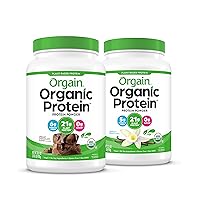 Organic Vegan Protein Powder, Vanilla Bean + Chocolate Fudge - 21g Plant Based Protein (2.03 Lb Each)